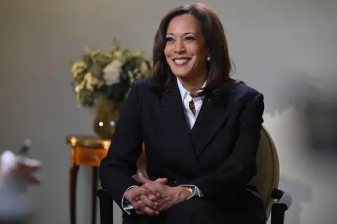 Kamala Harris giving an engaging interview.