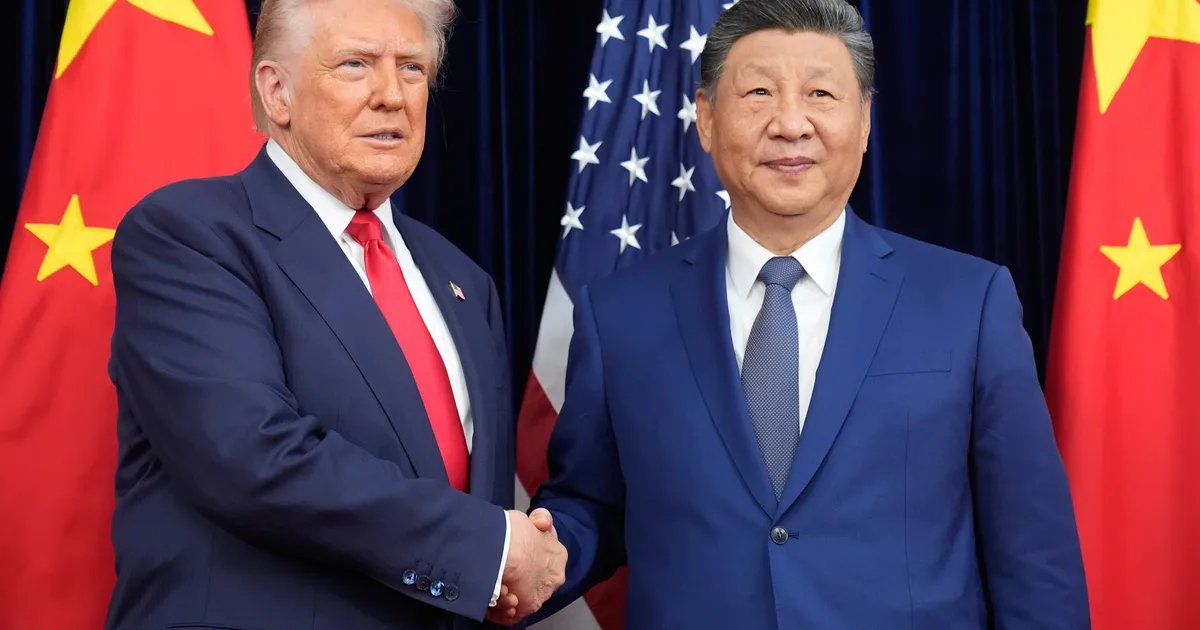 Trump and Xi Jinping shaking hands, symbolizing potential trade truce