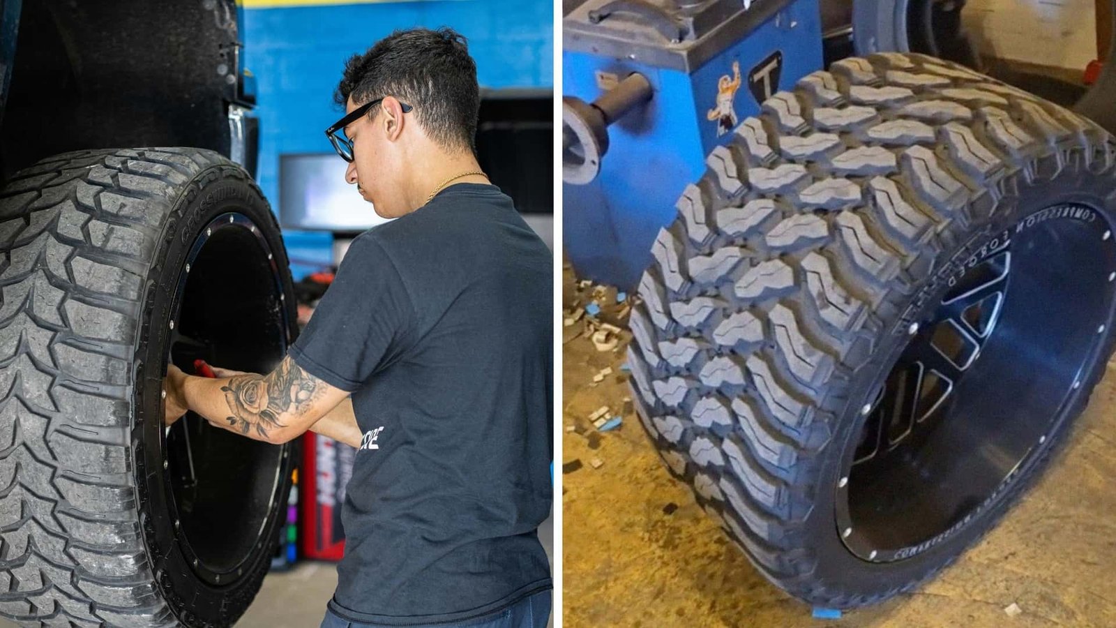 Close-up of a tire with a noticeable bulge on the sidewall.