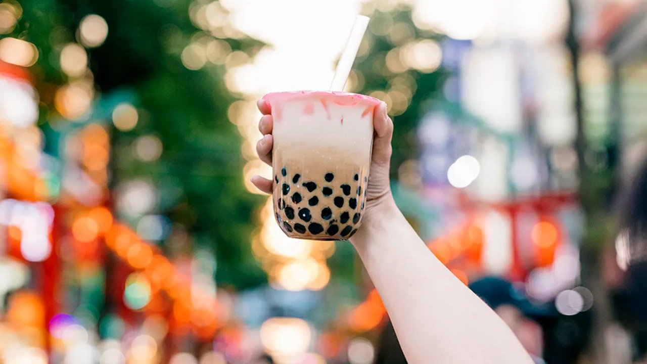 Close-up of bubble tea showing tapioca pearls