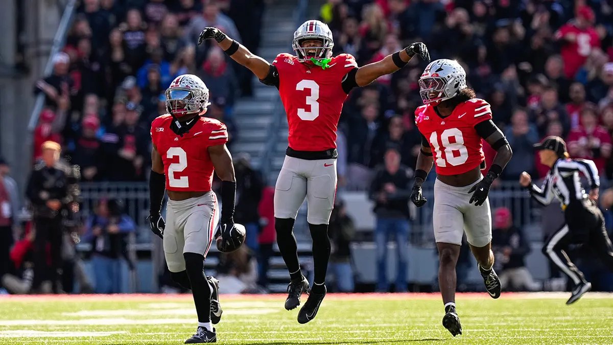 A view of the Ohio State Buckeyes helmet during a game.