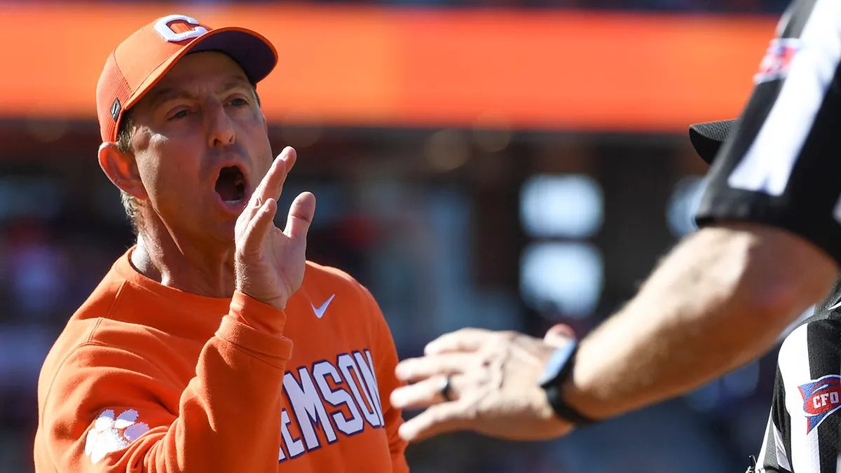 Dabo Swinney expressing his frustration during a game Dabo Swinney looking frustrated on the sidelines