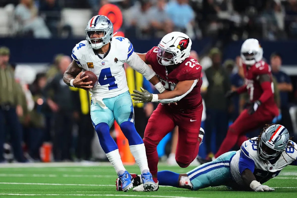 Dak Prescott on the sidelines looking concerned, symbolizing the Cowboys' struggles