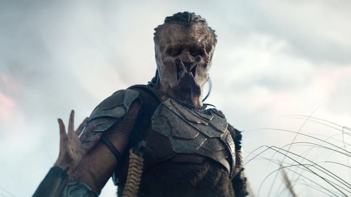 Elle Fanning in a promotional shot for Predator: Badlands Elle Fanning in a promotional shot for Predator: Badlands