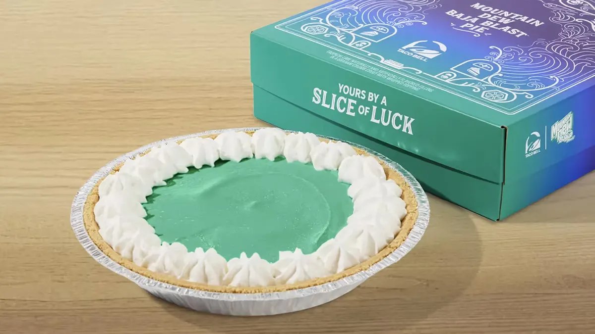 Baja Blast Pie: A slice of unique dessert Image of a slice of Baja Blast Pie with whipped cream.