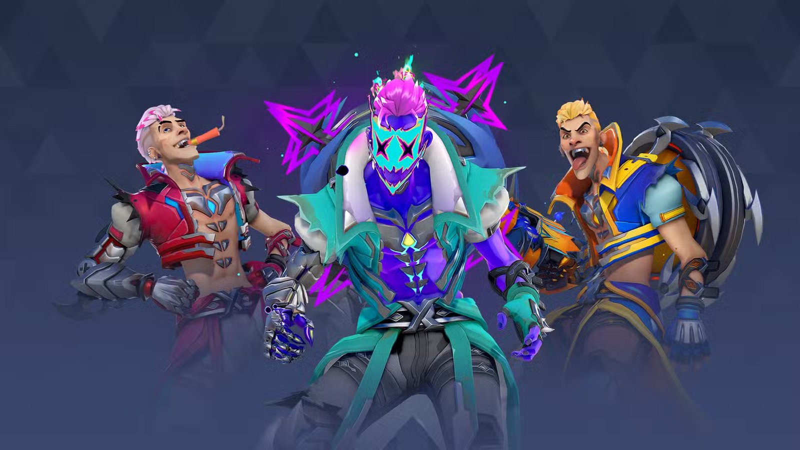 A dynamic in-game shot of Junkrat's Mythic Skin in action, showing off the unique weapon design and glowing effects during an ability usage.