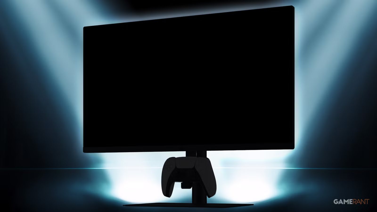 A sleek, modern gaming monitor with PlayStation branding, displaying vibrant game graphics.