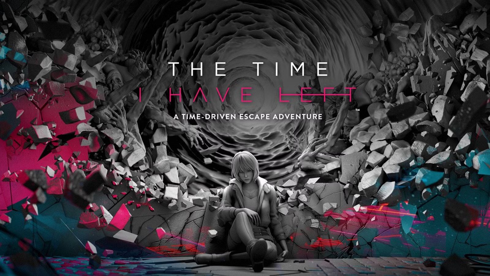 A character from 'The Time I Have Left' stands in a stark, stylized sci-fi environment, bathed in an otherworldly light.