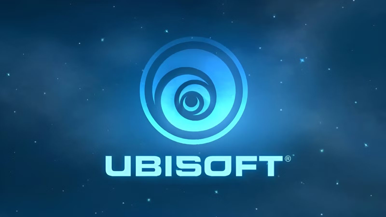 Ubisoft logo displayed on a screen, with the news of the earnings delay announcement.