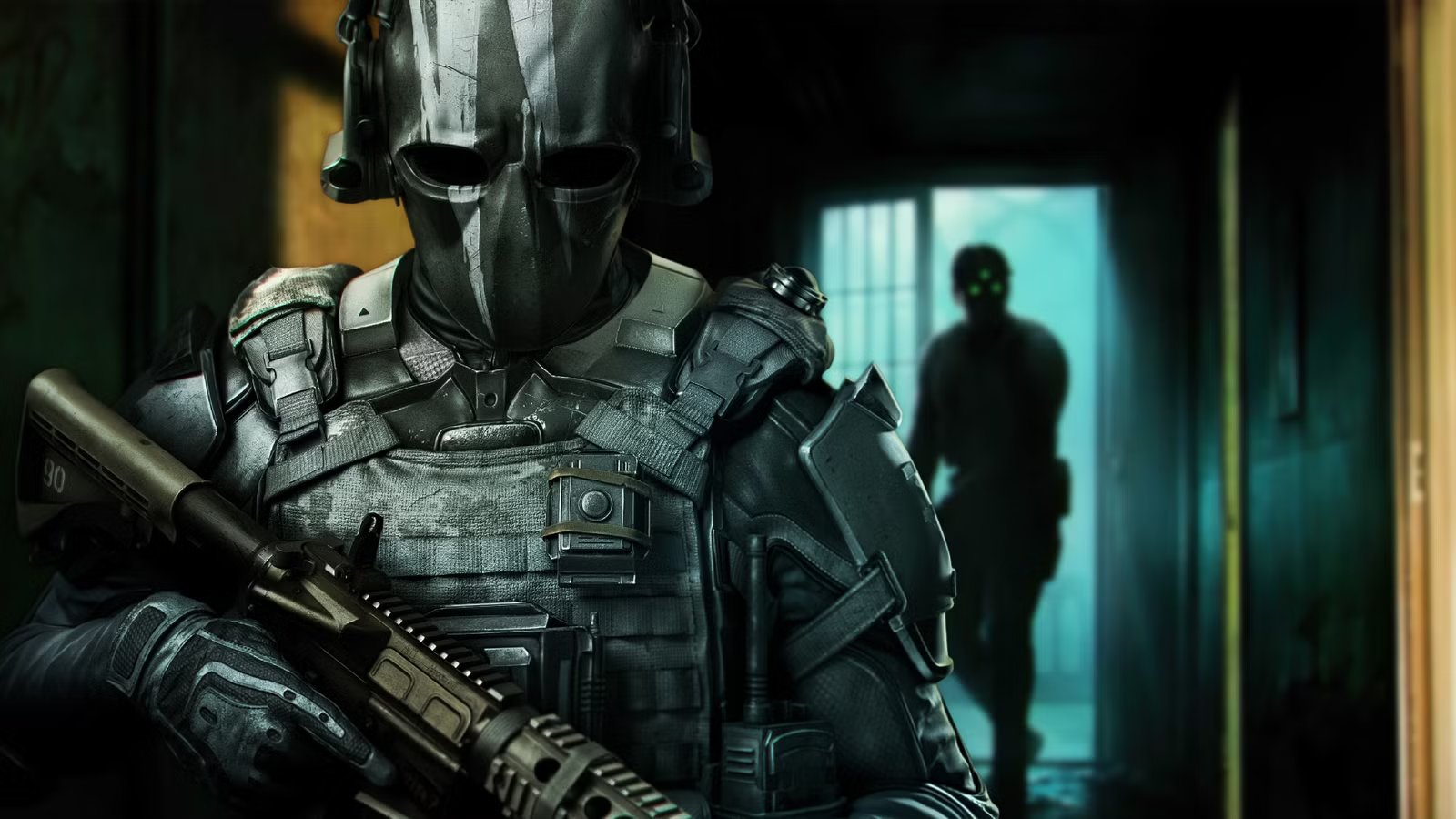 Sam Fisher lurking in the shadows, a classic Splinter Cell scene.