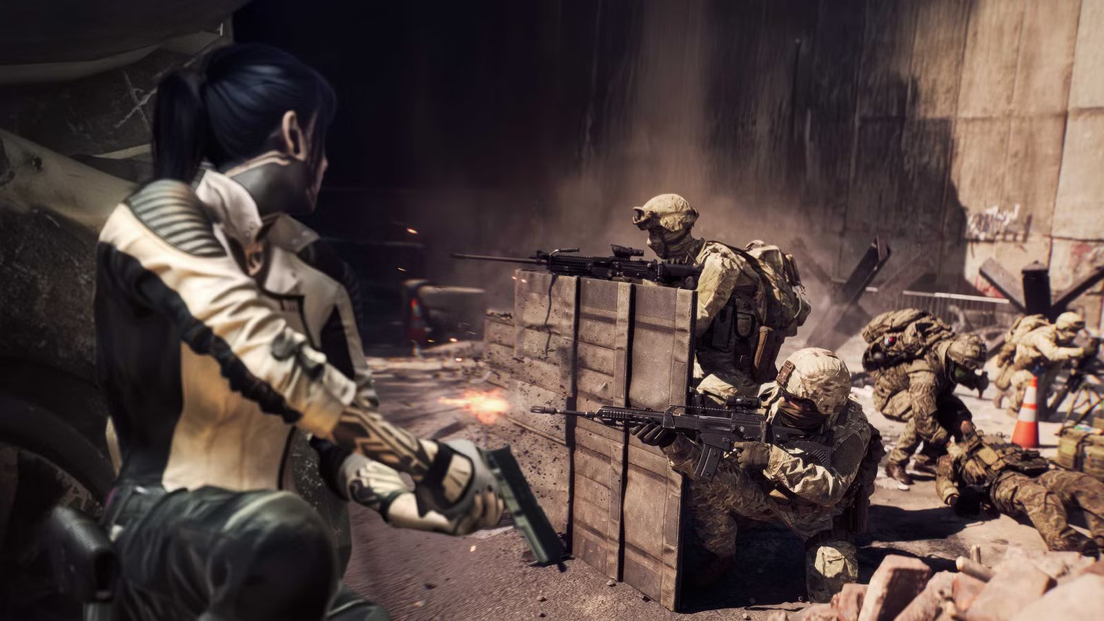 A split screen showing Black Ops 7 gameplay on the left and Battlefield 6 gameplay on the right, with a downward trending graph for Black Ops and an upward trending graph for Battlefield superimposed.