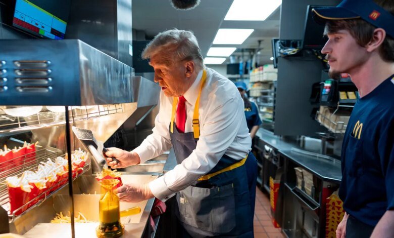 Trump jokes he’s first former McDonald’s fry cook to become president, hailing the chain’s spirit