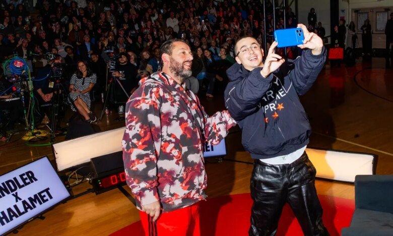 Timothée Chalamet, Adam Sandler have career chat, play basketball