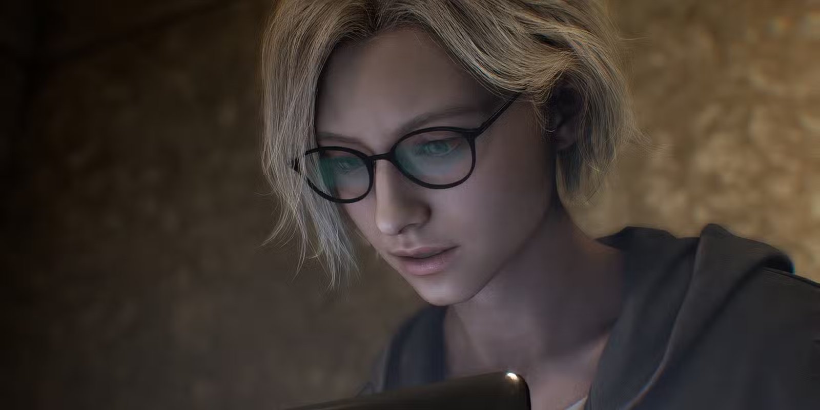 Survivors cautiously navigate a dark corridor, wary of lurking dangers in Resident Evil Requiem.