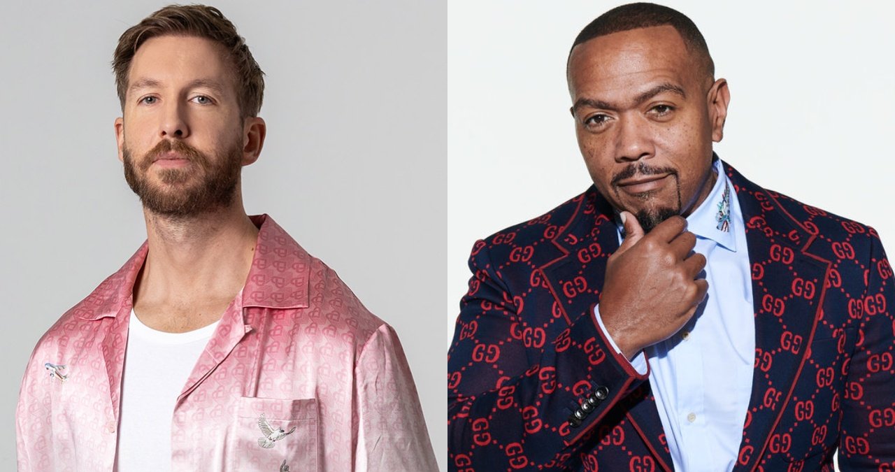 Calvin Harris performing live, crowd illuminated by stage lights.