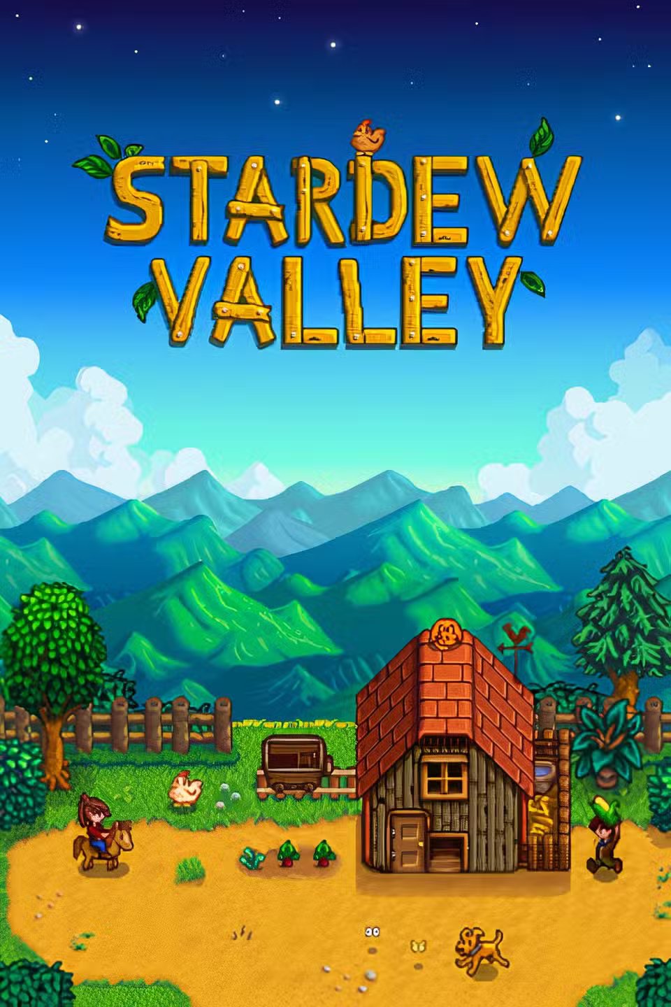Stardew Valley farm with Among Us themed decorations.
