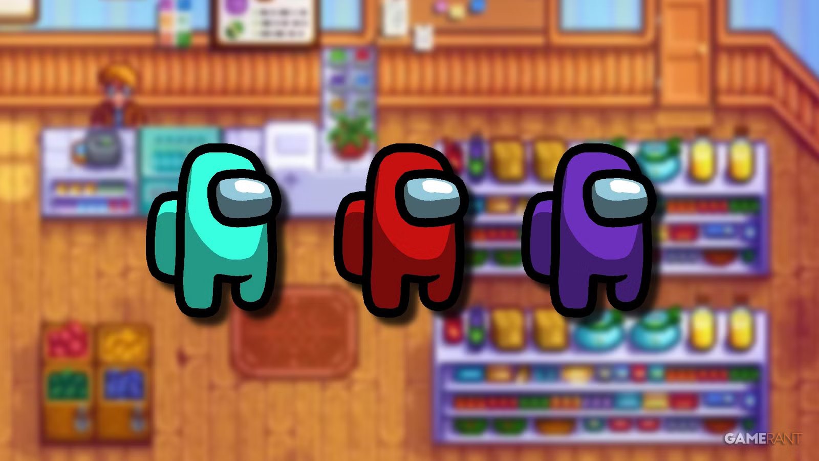 Stardew Valley and Among Us characters together, hinting at the crossover.