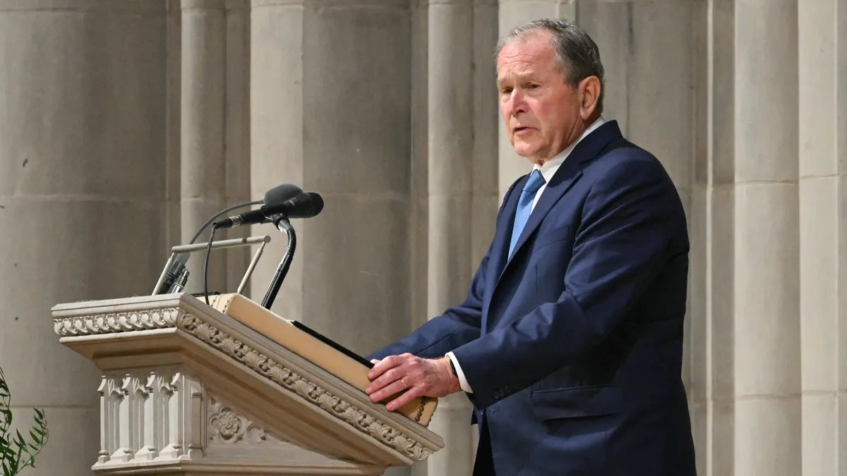 George W. Bush delivering a eulogy at Dick Cheney's funeral.