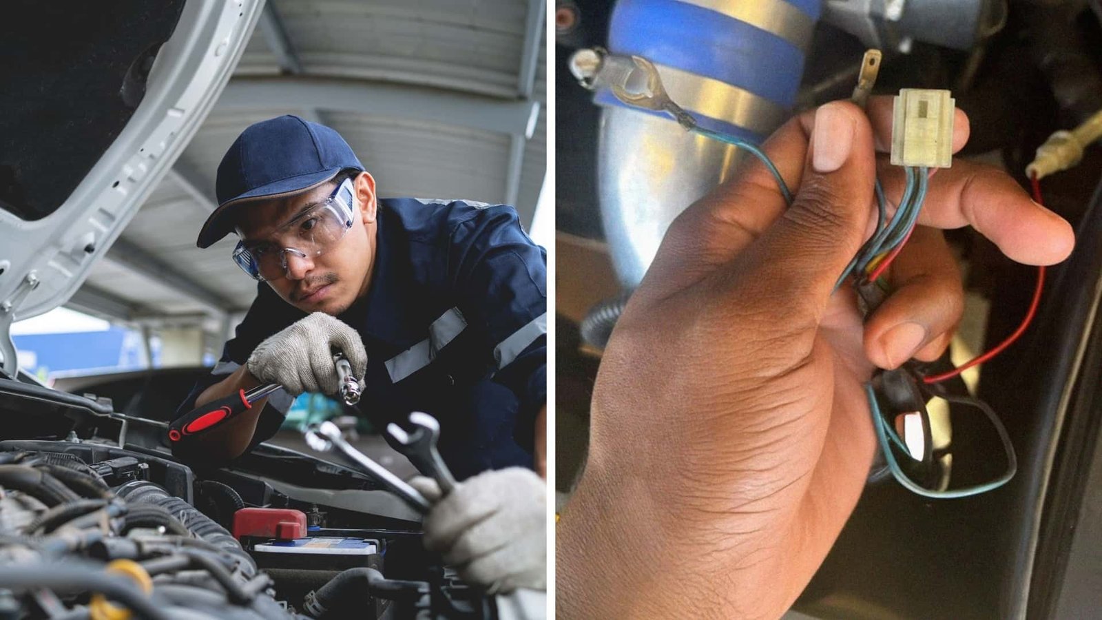 A mechanic uses a multimeter to test a car's battery, illustrating fundamental electrical diagnostics.
