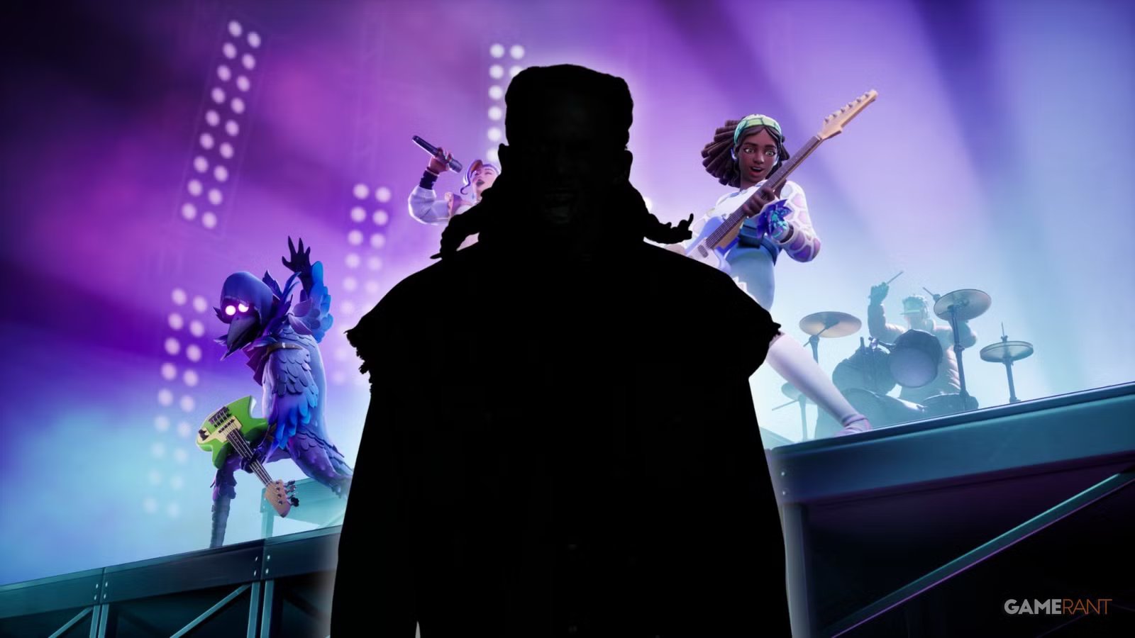 Fortnite Concert Crowd: A massive crowd of Fortnite avatars gathers to watch a virtual concert, illuminated by vibrant lights and digital effects.