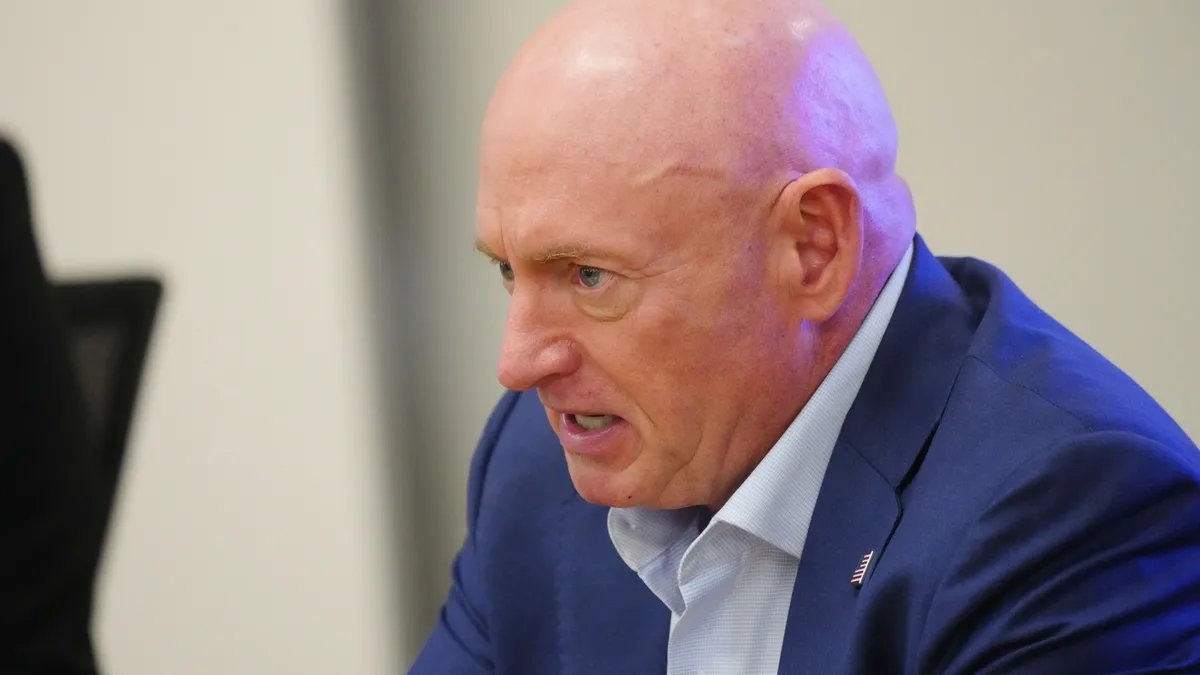 Senator Mark Kelly addressing the Senate during a session.