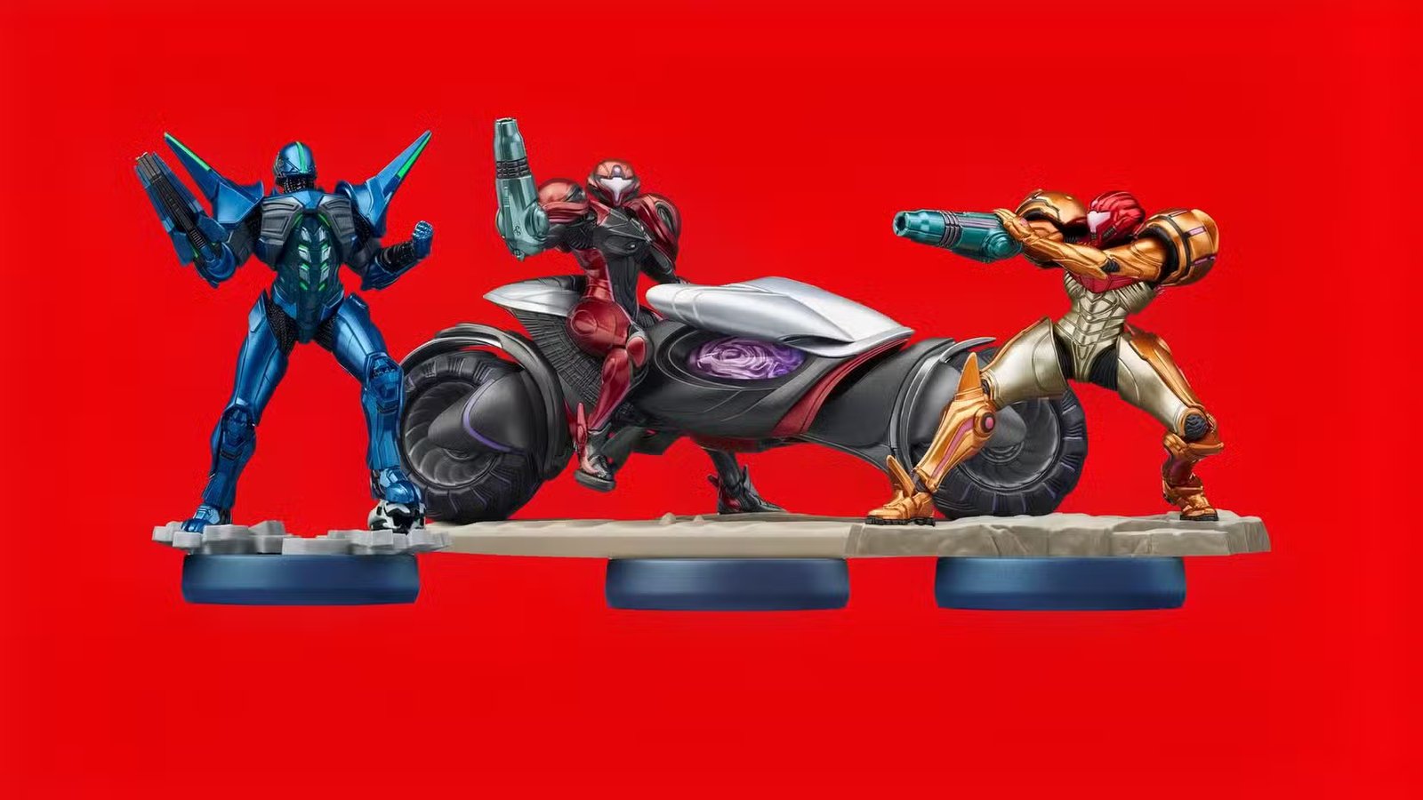 Close-up of a Samus Aran amiibo, highlighting its detail and design.