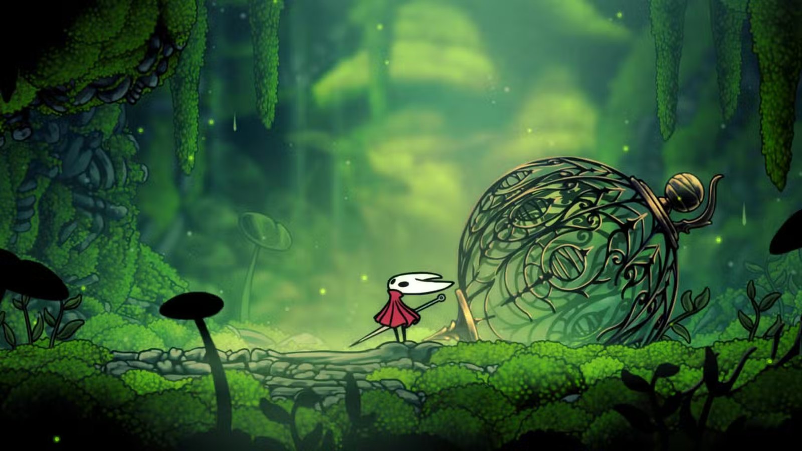 A character from Silksong explores a mysterious location.