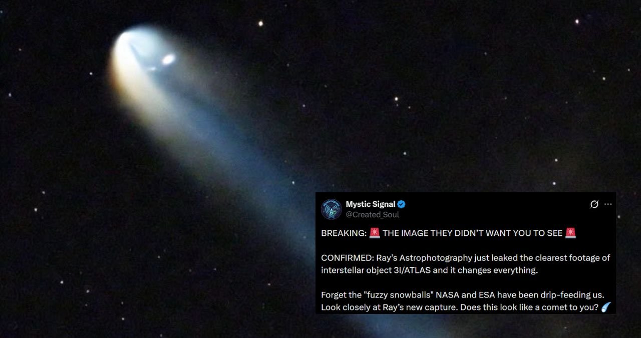 Close-up view of Comet 3I/ATLAS revealing an unusual rotational pattern, sparking debates about potential alien origins.