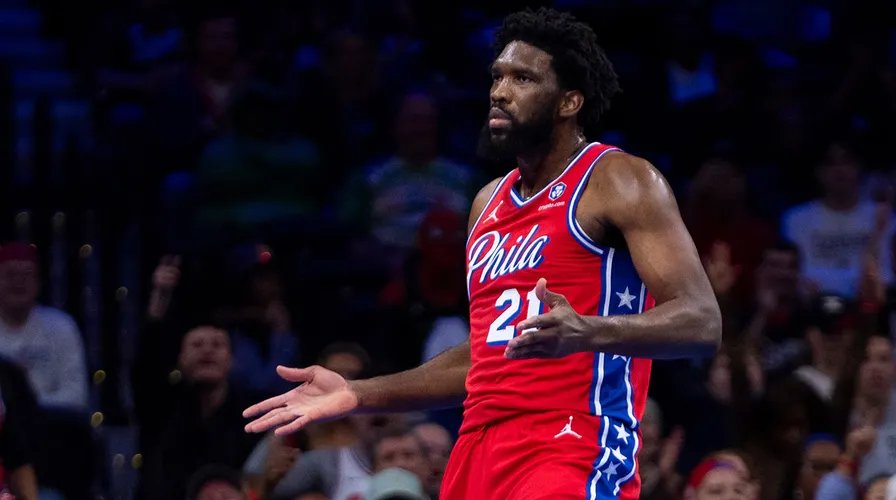 Close-up of Joel Embiid during the game where the lewd gesture fine occurred