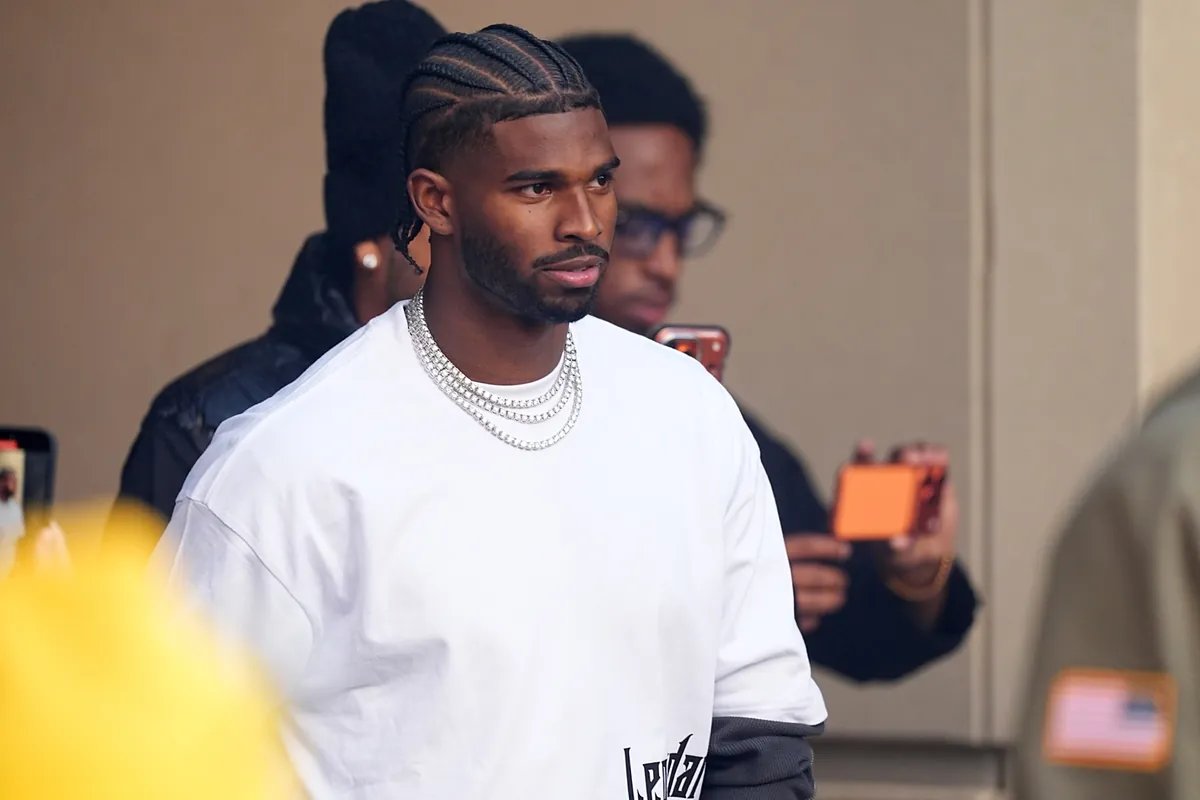 Shedeur Sanders on the sidelines in his Cleveland Browns uniform.
