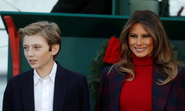 Barron Trump joined Melania at White House Christmas tree arrival 2017