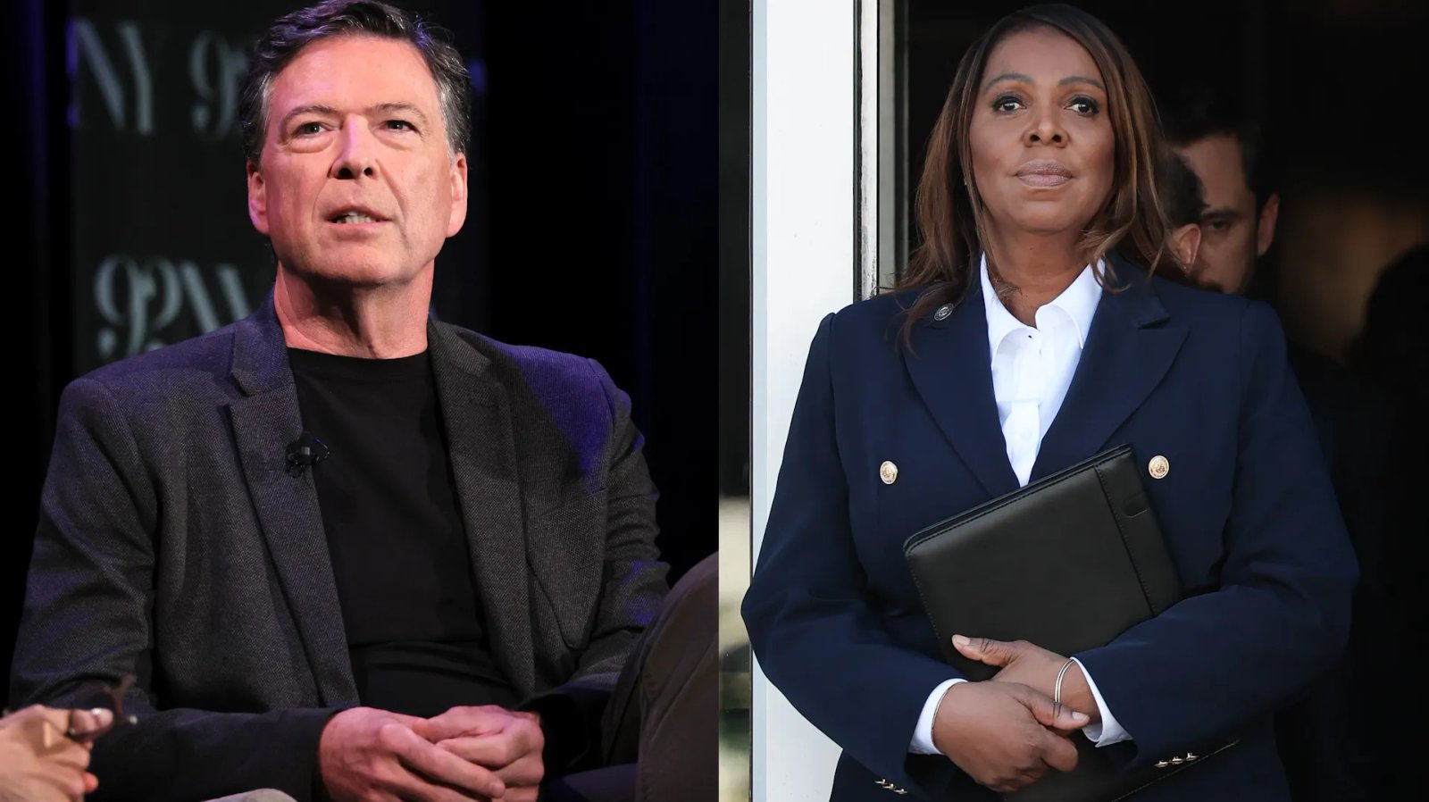 Letitia James speaking at a press conference.