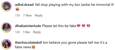 Jackie Chan posing with a thumbs up, a common gesture to show he's alive and well.