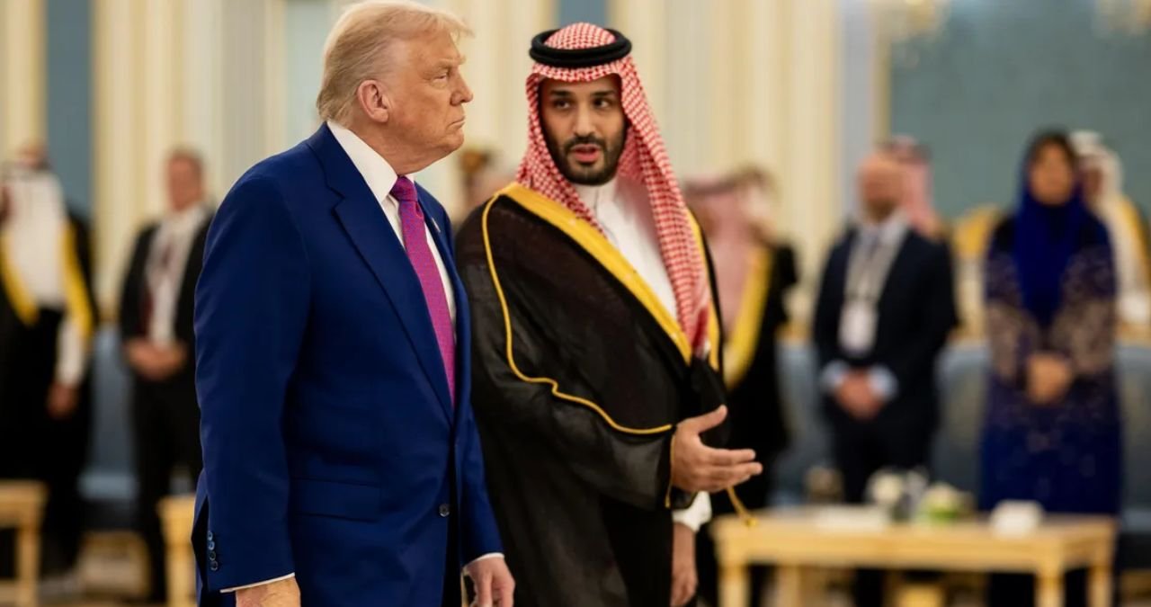 Former President Donald Trump, alongside Saudi Crown Prince Mohammed bin Salman, at a White House ceremony.