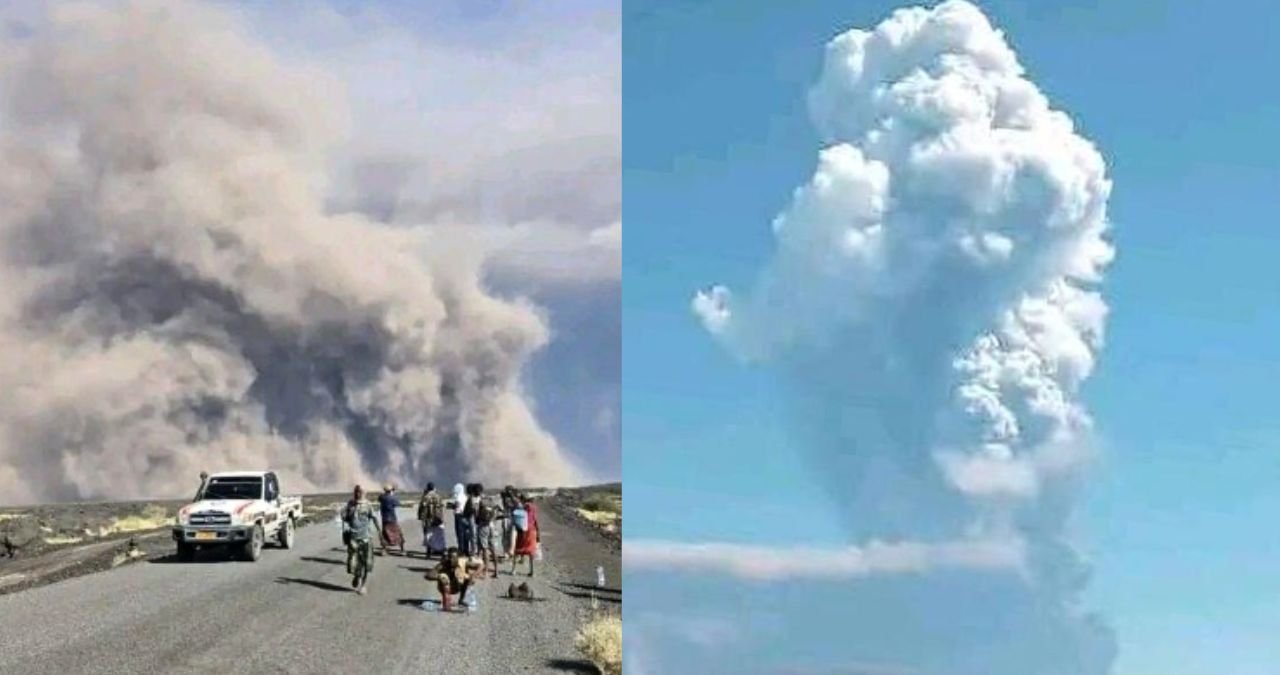 Ash plume rising from the Ethiopian volcano.