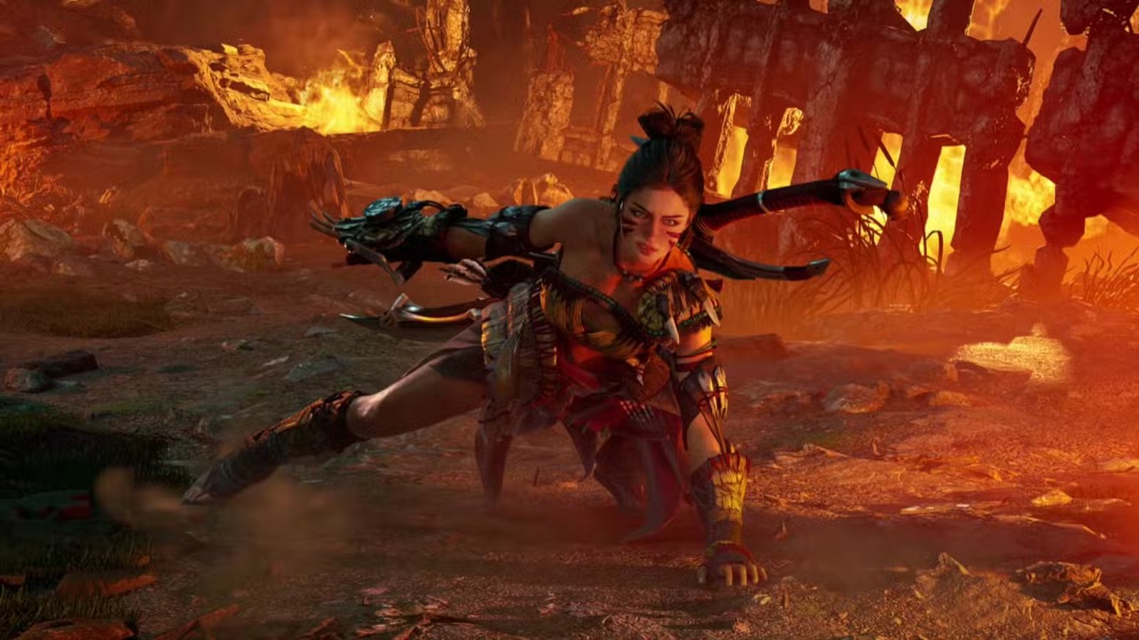 A player character facing off against a Watcher in the Horizon MMORPG.