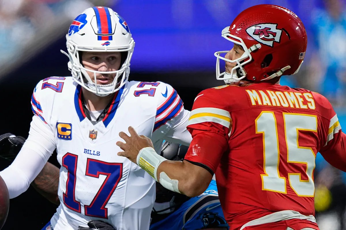 Josh Allen celebrating a touchdown against the Kansas City Chiefs