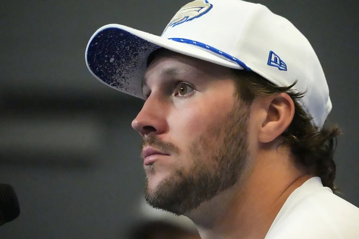 Josh Allen looking dejected on the sidelines after the loss to the Dolphins