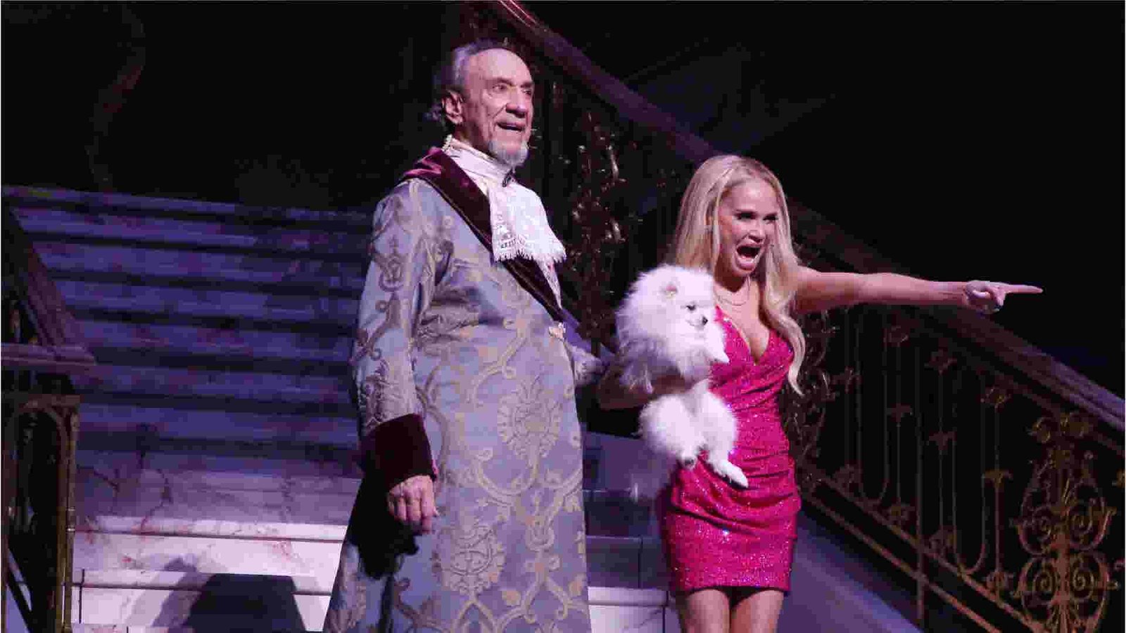Kristin Chenoweth looking thoughtful on a Broadway stage.