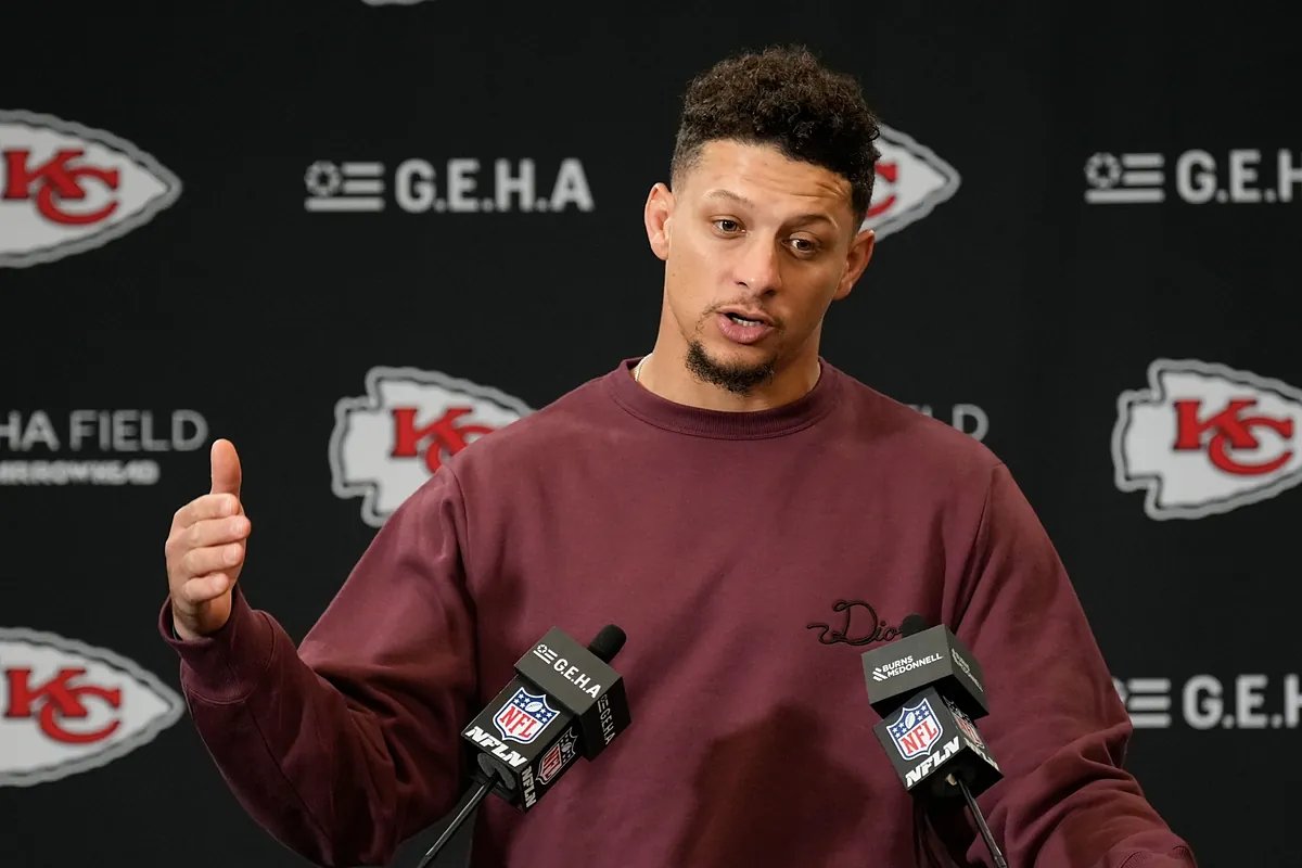 Patrick Mahomes addressing the press, acknowledging the Chiefs' injury concerns ahead of the Thanksgiving game.