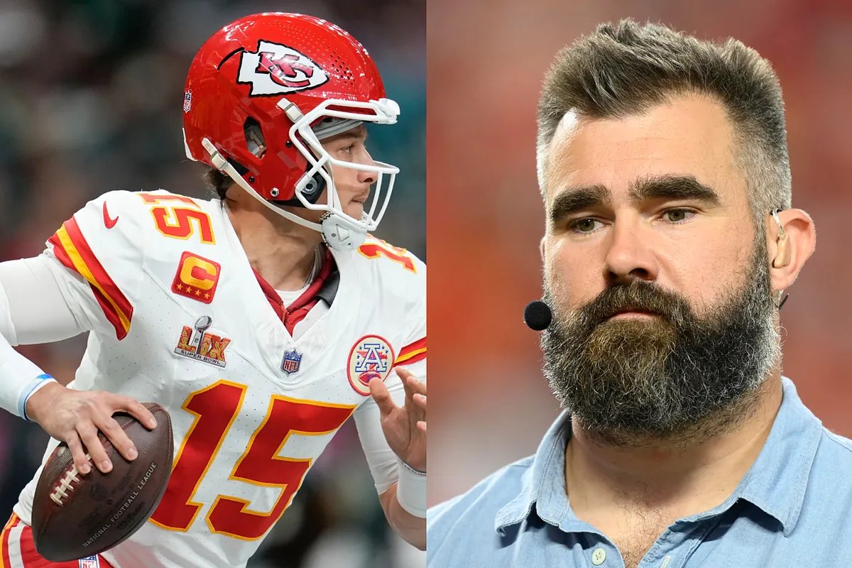 Patrick Mahomes on the field, looking thoughtful during a Chiefs game.