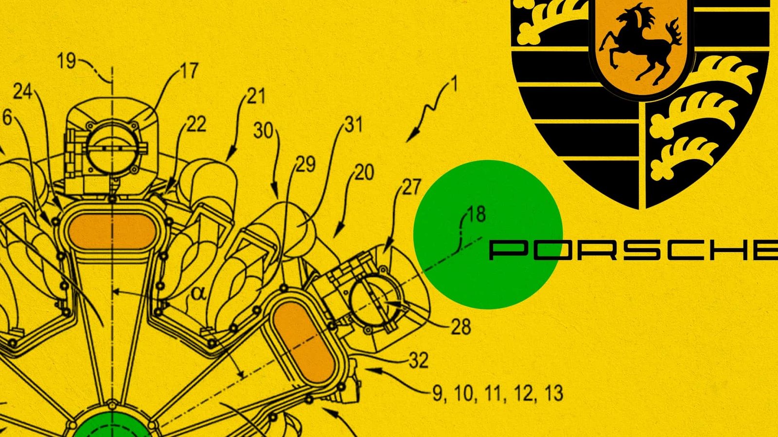 Patent drawing of the Porsche 18-cylinder engine design