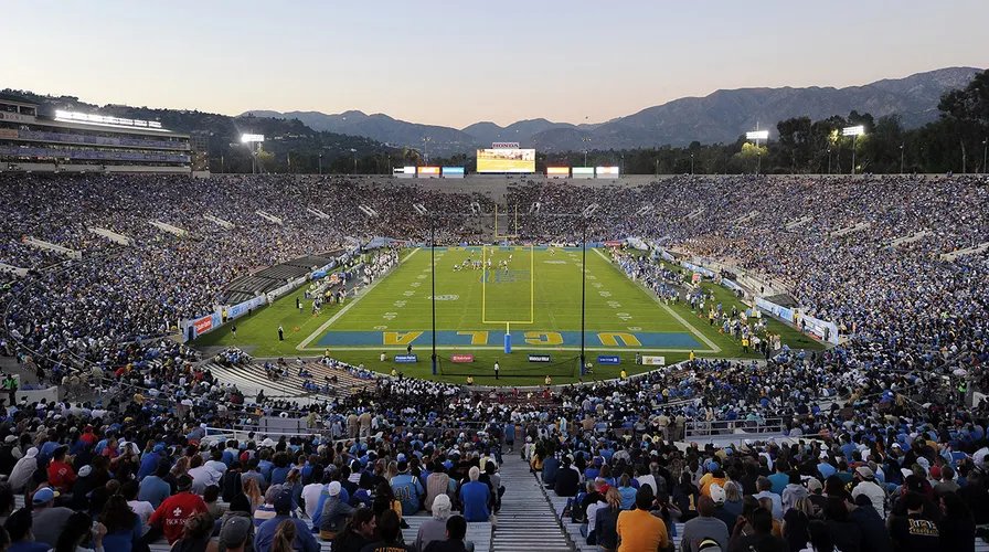 Aerial view of the Rose Bowl stadium in Pasadena