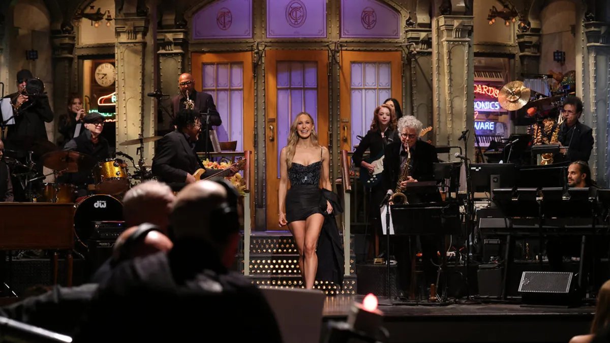 Nikki Glaser on SNL stage during her controversial monologue.