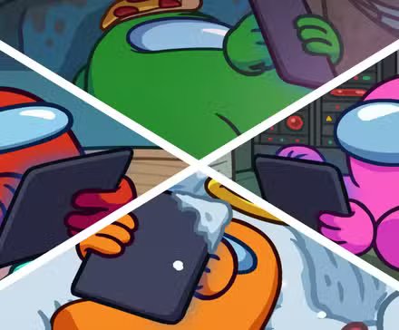 A close-up of a Stardew Valley character wearing an Among Us themed hat.