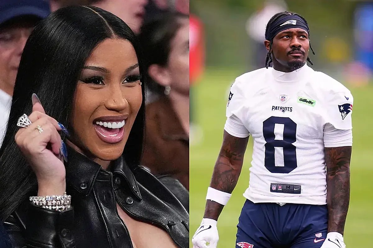 Stefon Diggs and Cardi B on the sidelines during a Patriots training session.