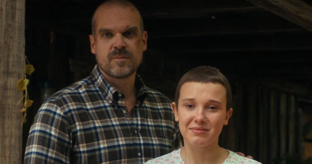 Millie Bobby Brown in character as Eleven from Stranger Things.