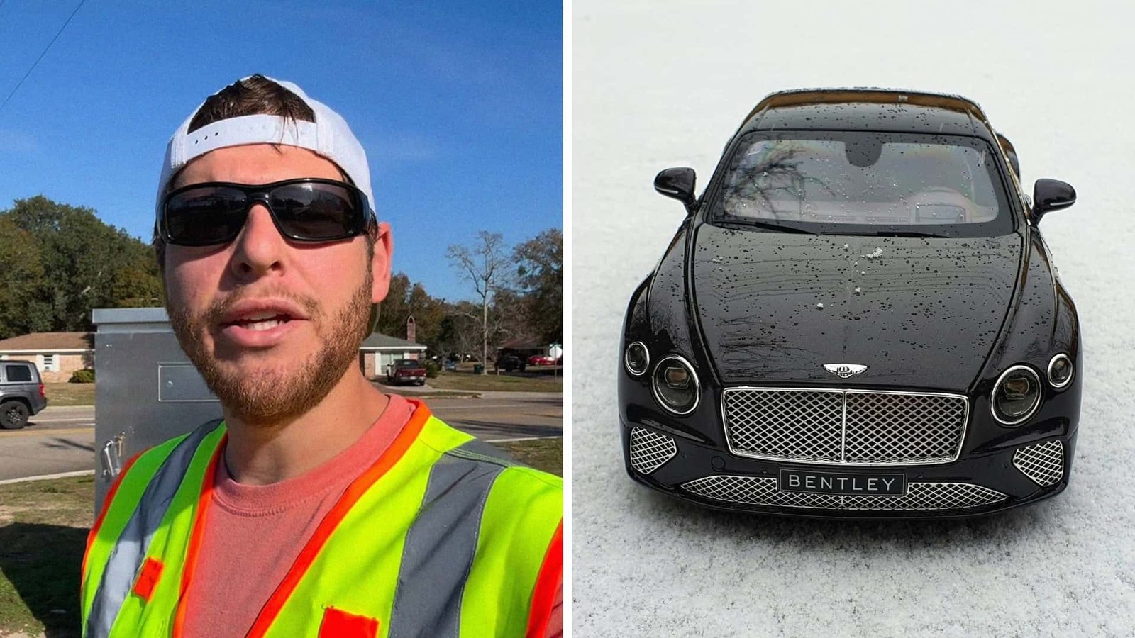 A sleek, modern Bentley Continental GT stopped at a city intersection, with a subtle digital display showing a countdown to a green light within the car's dashboard.