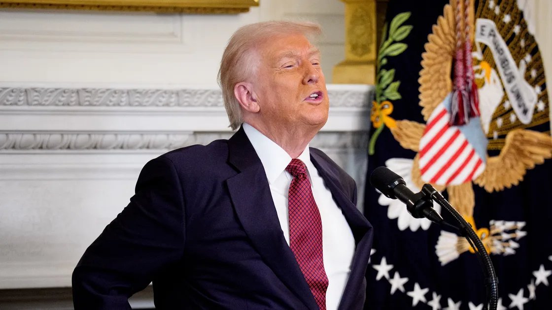 Donald Trump speaking at a rally, claiming innocence after a GOP election loss.