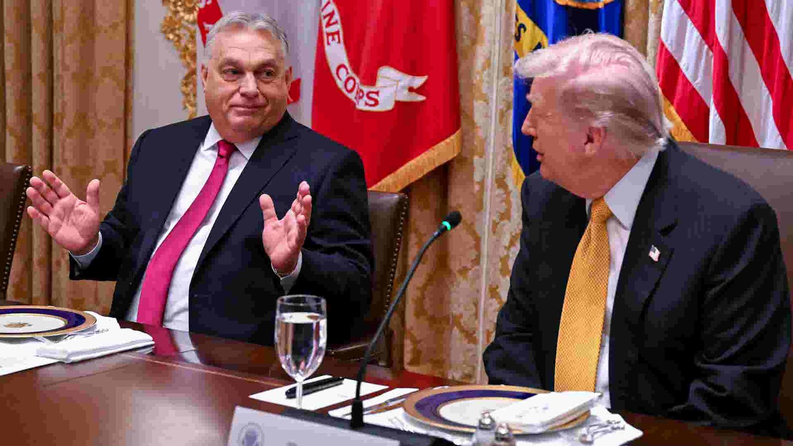 Donald Trump and Viktor Orbán meeting, showing their political alignment